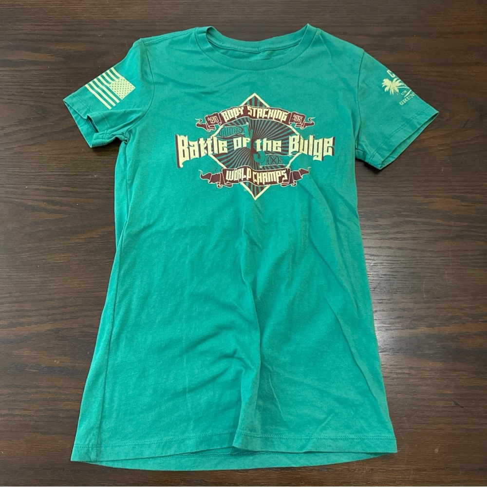 “Battle Of The Bulge” Grunt Style Teal T-Shirt Size Medium Short Sleeve